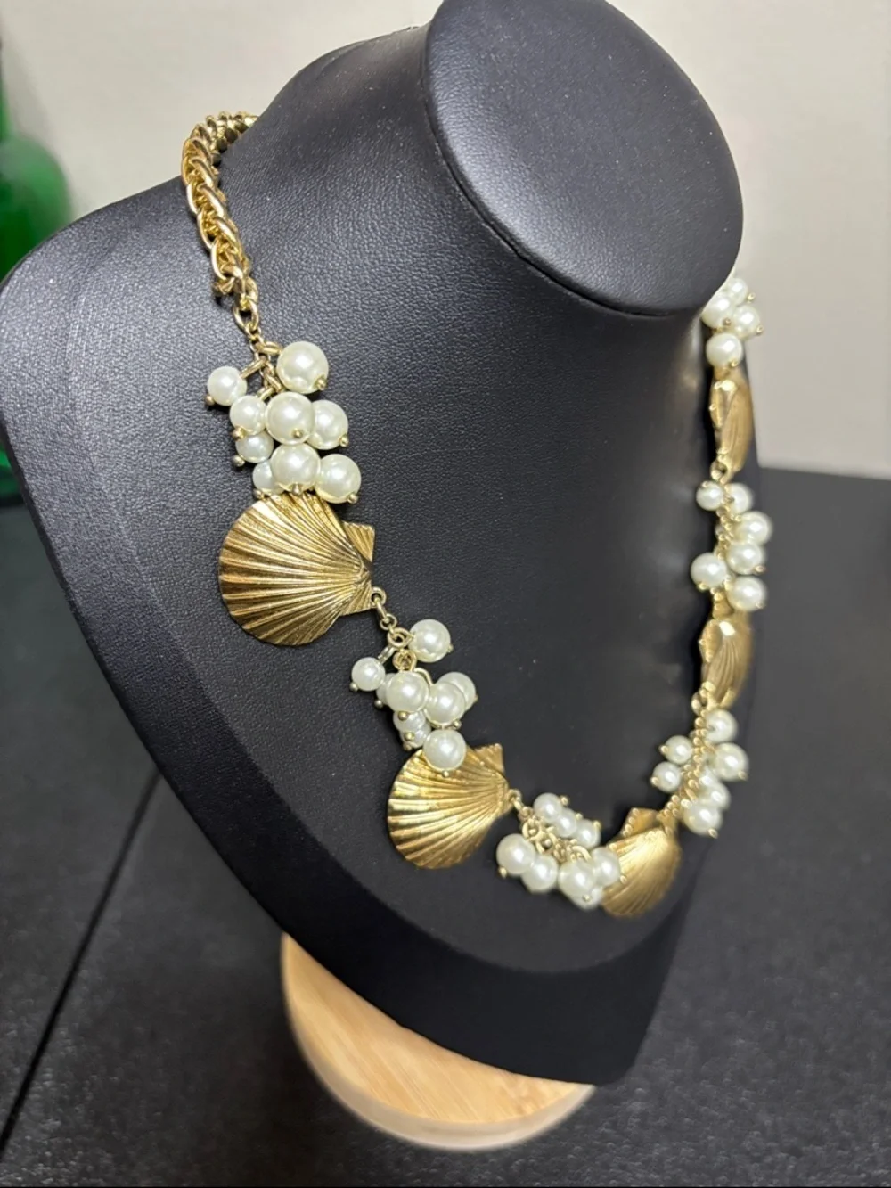 Talbots Gold Tone Seashell Faux Pearl Nautical Necklace